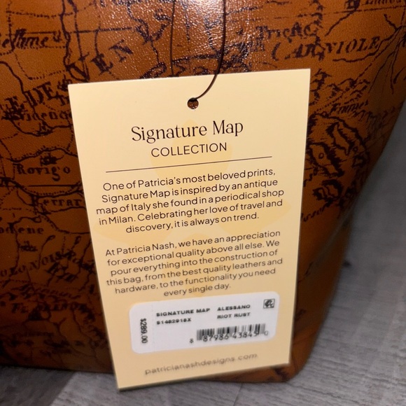 💛Patricia Nash Map Print 100% Full Grain Leather Tote - Picture 6 of 10